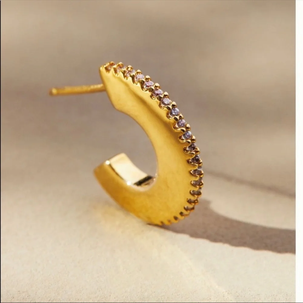 Anthropologie Ridged crystal huggie hoop earring - Picture 4 of 16